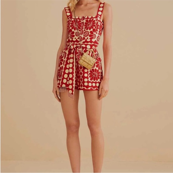 FARM Rio Red and Cream Floral & Polka Dot Short Jumpsuit - Picture 2 of 9